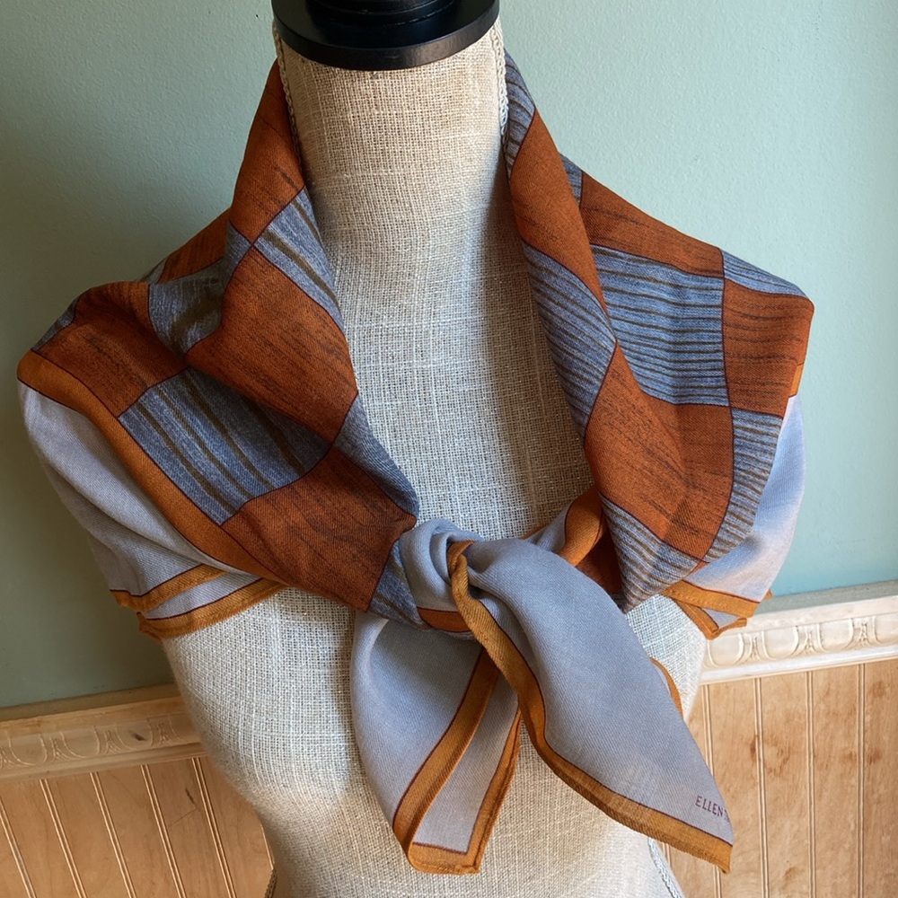 Ellen Tracy tan/orange/gray silk scarf